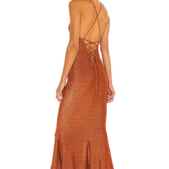 REVOLVE Dresses & Skirts - NEW Revolve Misha Metallic Copper Maxi Cocktail Dress 0